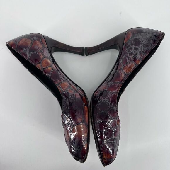 Donald J Pliner tortoise peep toe pumps size 6.5 patent patchwork - Picture 5 of 9